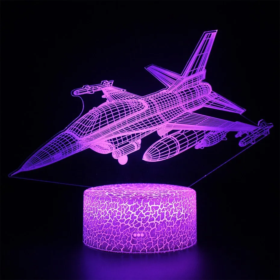Cartoon aeroplane-shaped night light with acrylic shade and touch switch.