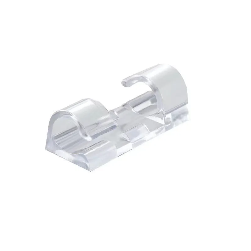 Transparent plastic self-adhesive cable clips for wire organisation in four sizes
