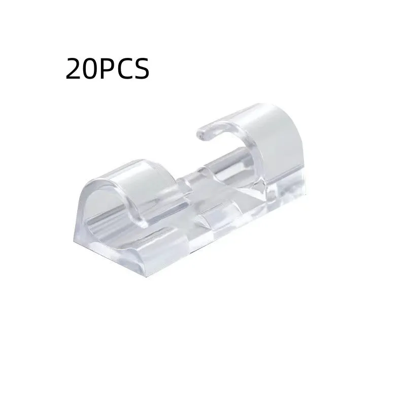 Transparent plastic self-adhesive cable clips for wire organisation in four sizes