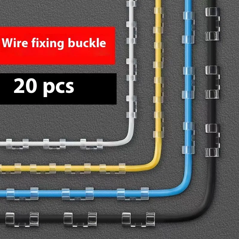 Transparent plastic self-adhesive cable clips for wire organisation in four sizes