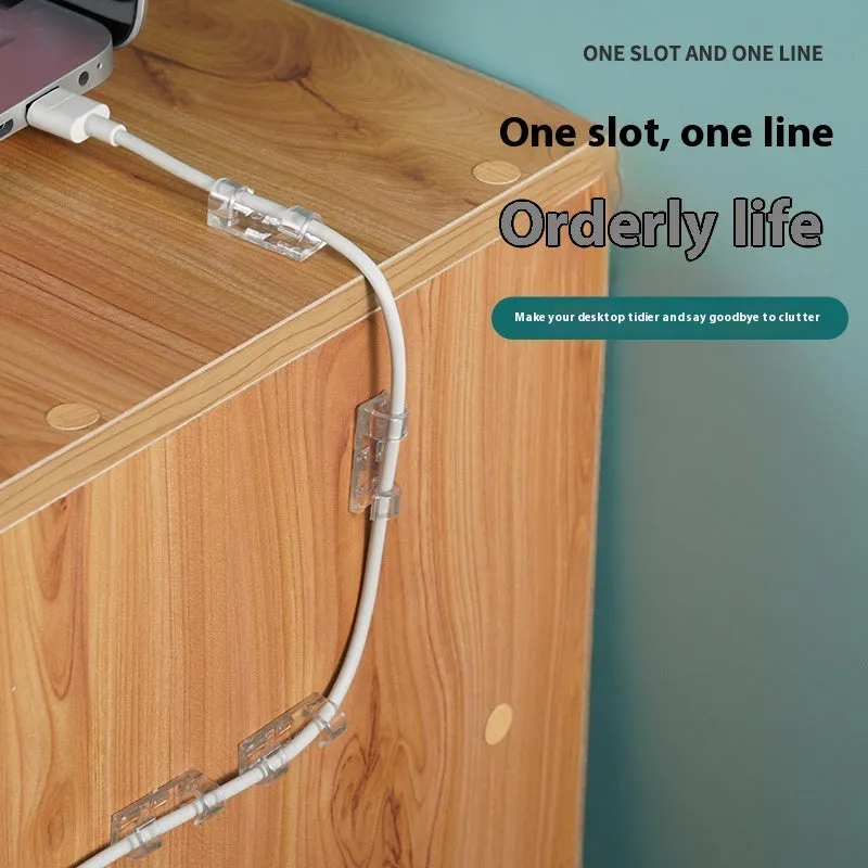 Transparent plastic self-adhesive cable clips for wire organisation in four sizes