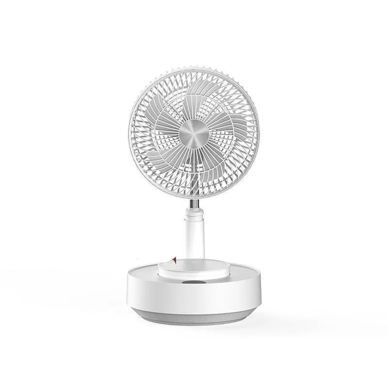 Green telescopic floor fan shown in both desktop and extended vertical positions with remote control
