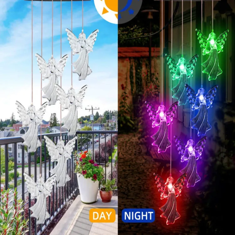 Outdoor solar wind chime lamp with LED lights in hummingbird butterfly design for garden decoration