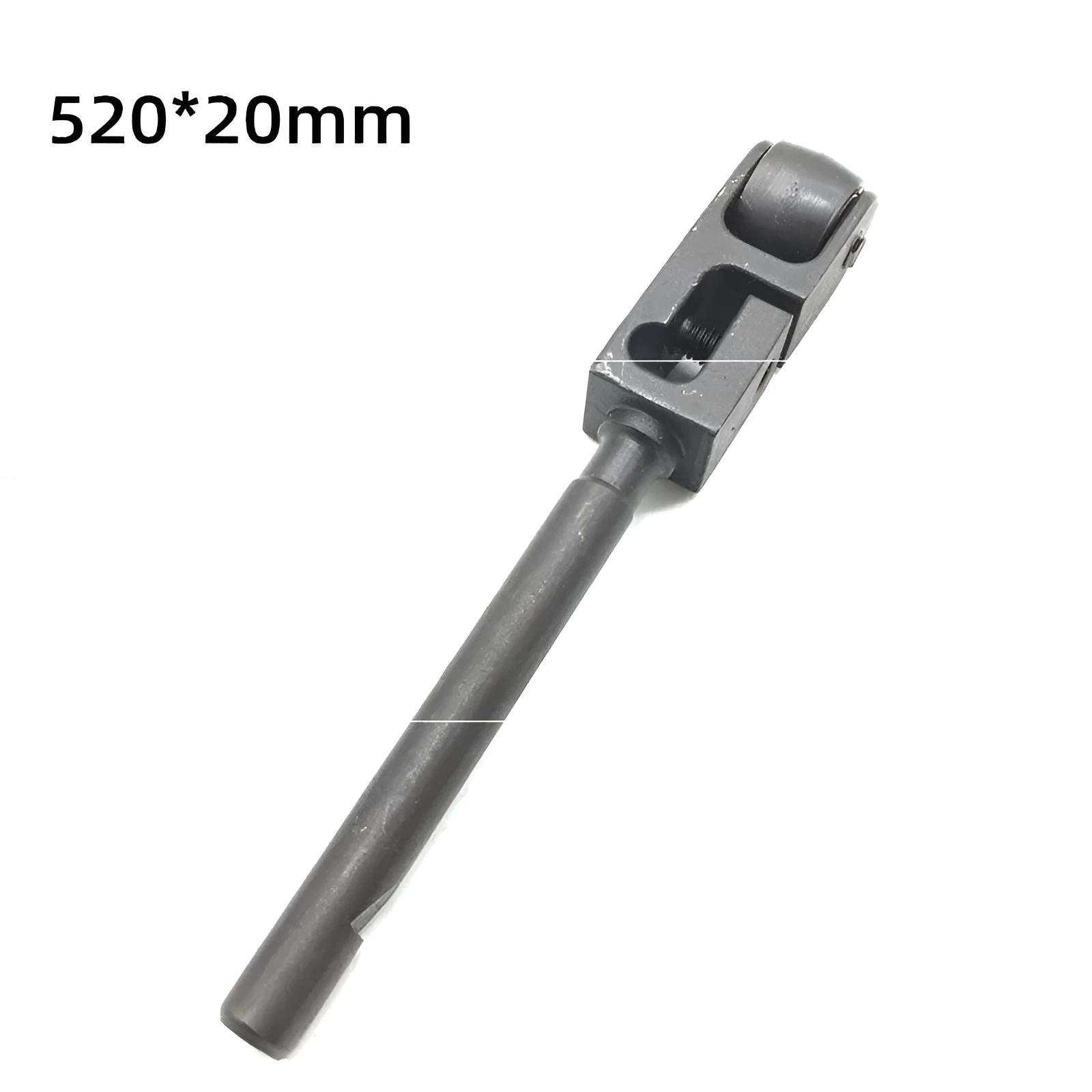 Set of metal pneumatic belt machine accessories including rollers, blades, a switch, and couplings on a workbench.