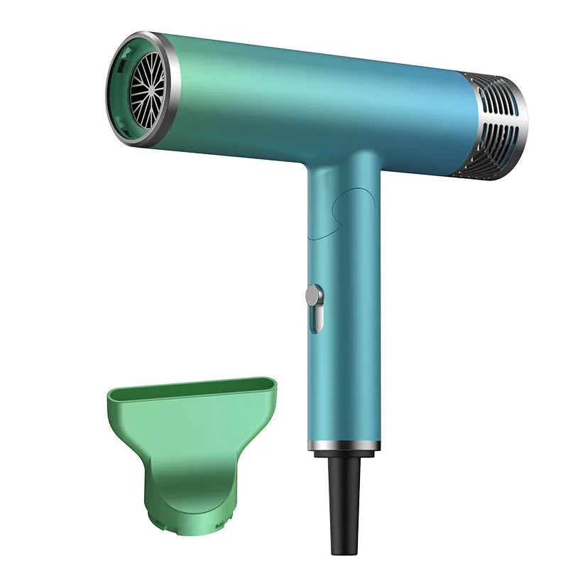 Green foldable hair dryer with collapsed handle for compact storage