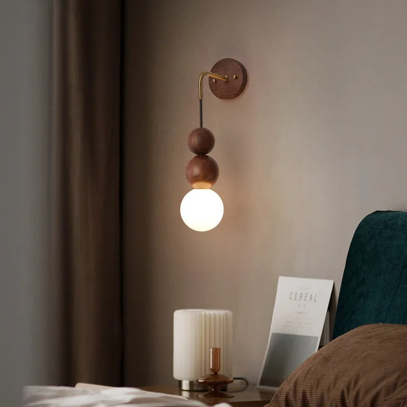 Wood and copper wall lamp with suspension wire and dimmable tricolour light