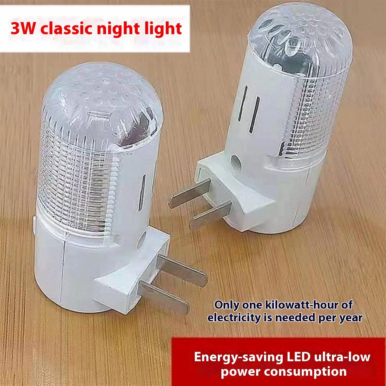 Minimalist white plug-in bedside night light with compact dimensions installed in wall socket