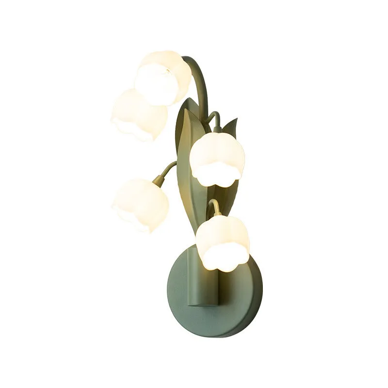 French pastoral wall-mounted bedside lamp with green tricolour LED light and white PC shade