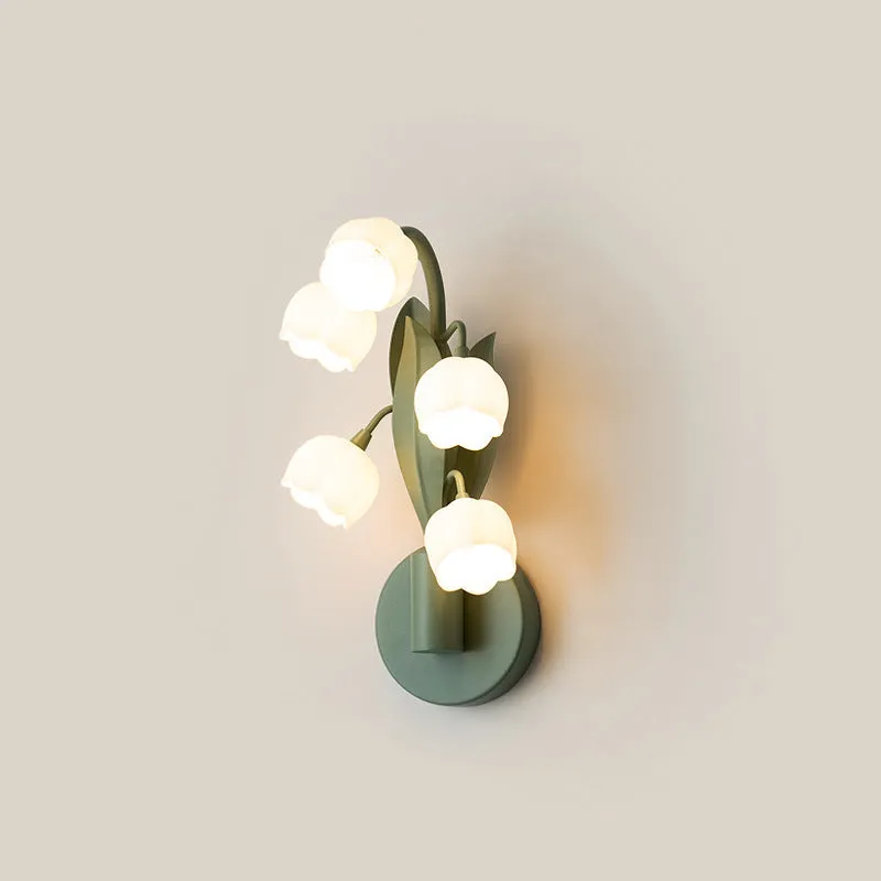 French pastoral wall-mounted bedside lamp with green tricolour LED light and white PC shade