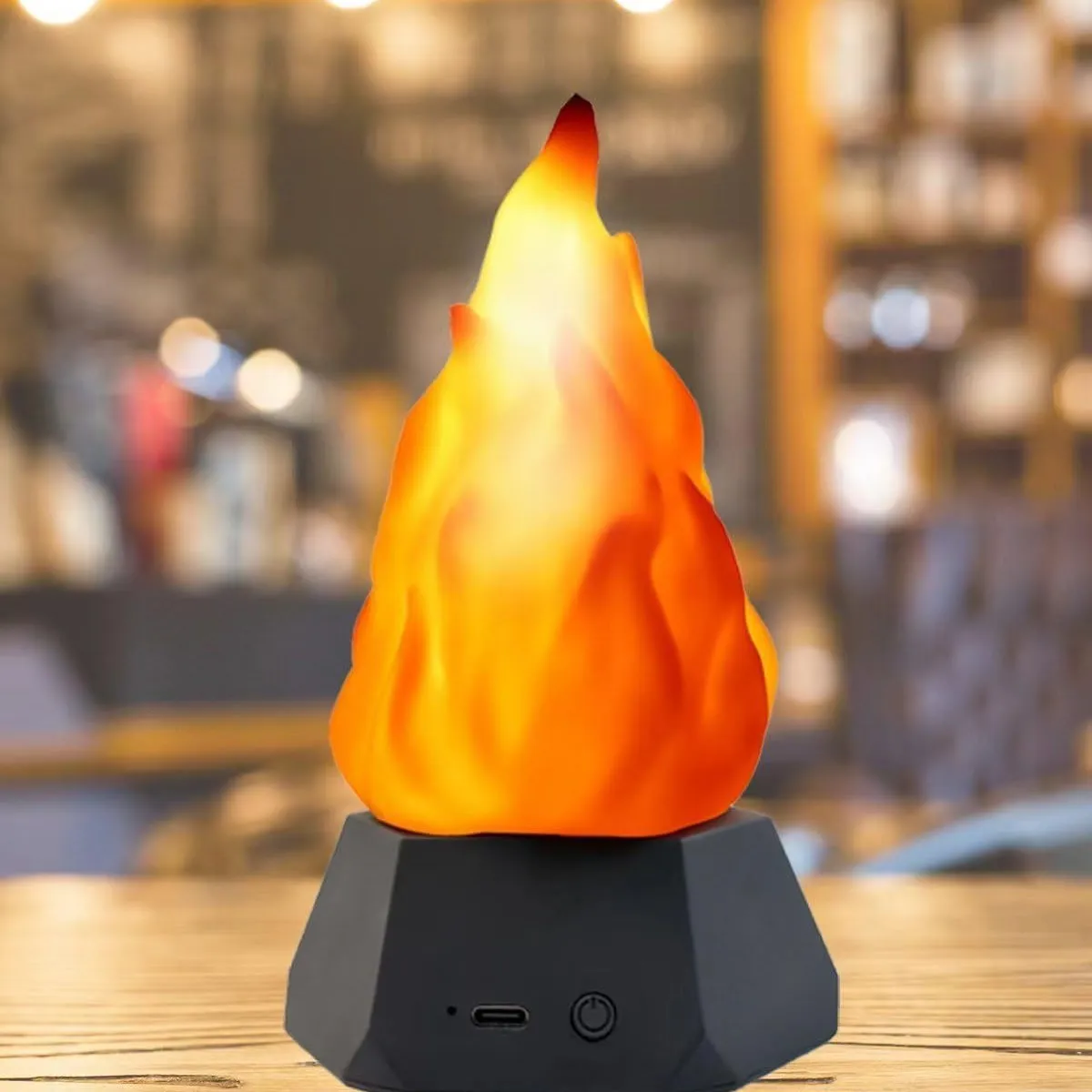 Flame shape decorative night light with gold charging base for indoor and outdoor use