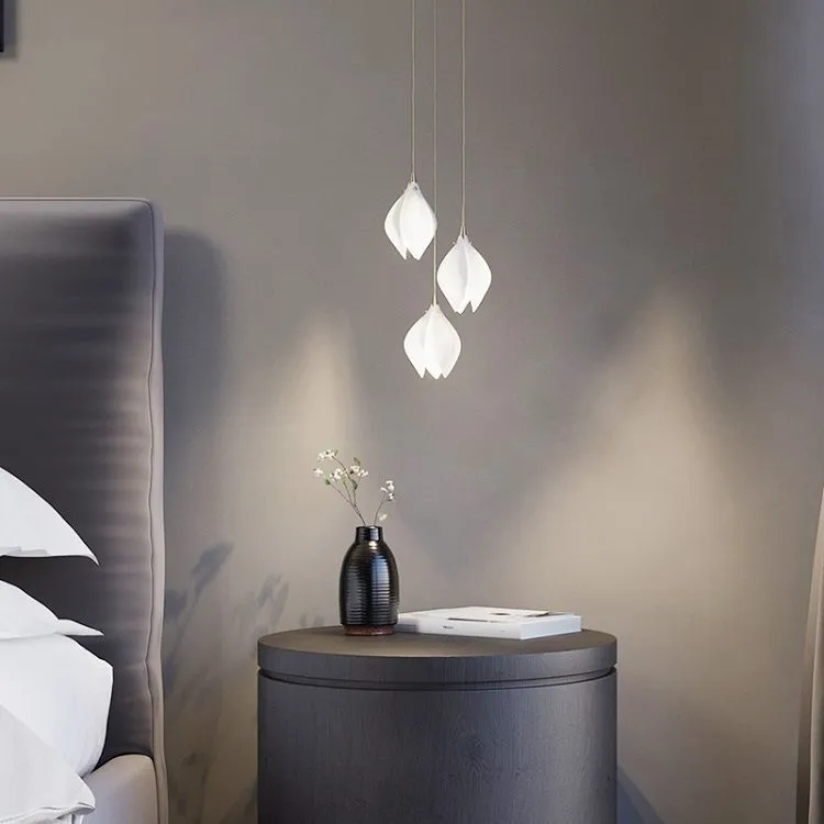 Ceramic magnolia petal single-head pendant light with tri-colour dimming on ceiling
