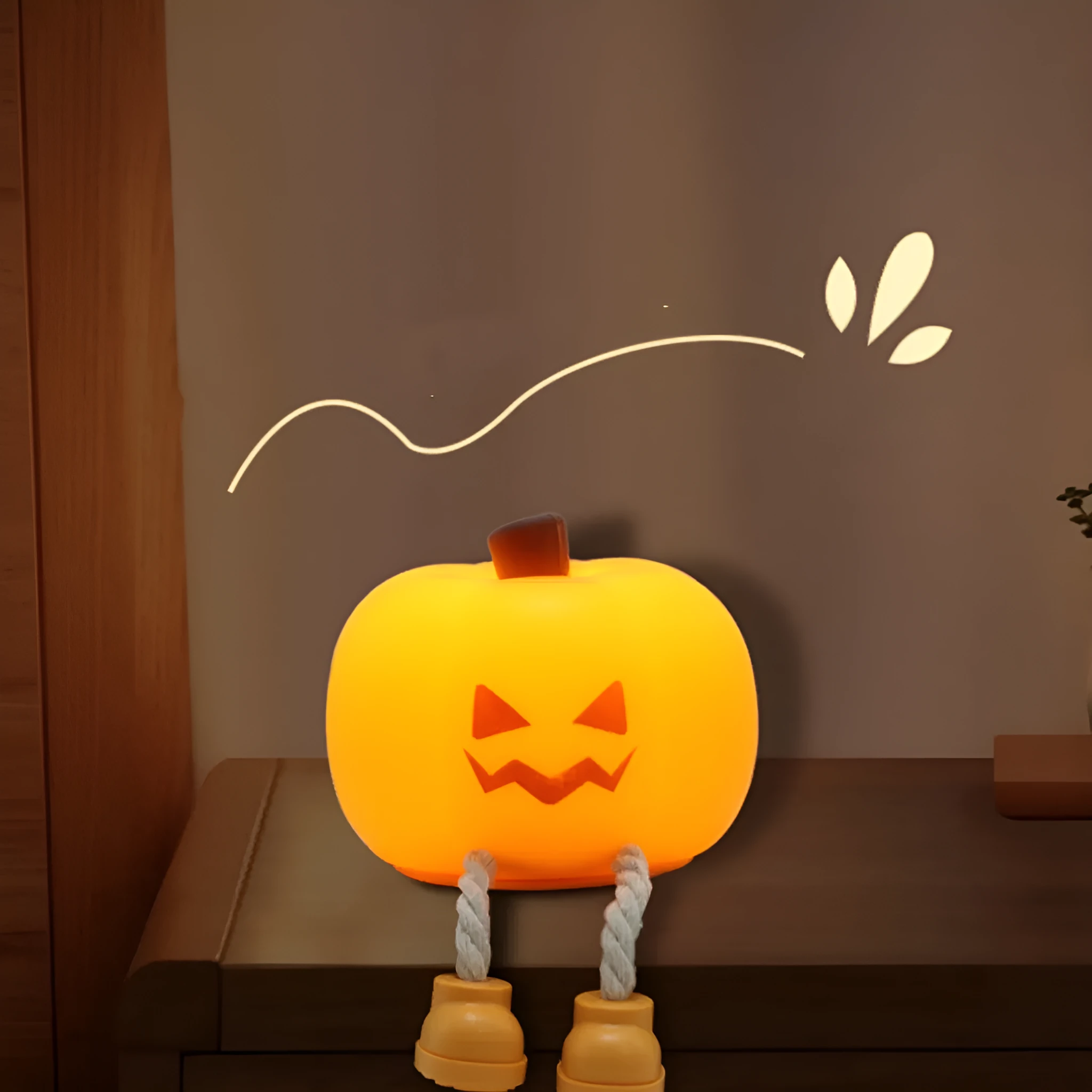 Halloween horror pumpkin night light with geometric design and cartoon style