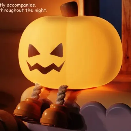 Halloween horror pumpkin night light with geometric design and cartoon style