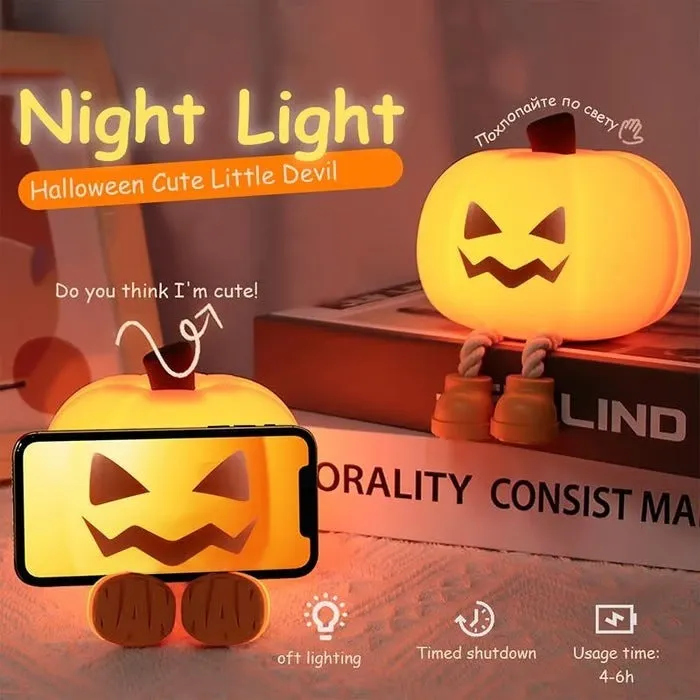 Halloween horror pumpkin night light with geometric design and cartoon style