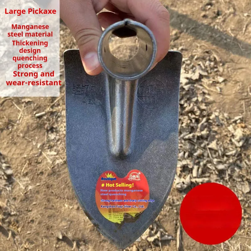 Agricultural pointed hoe with a steel horse tip head on a wooden handle for manual soil ripping.