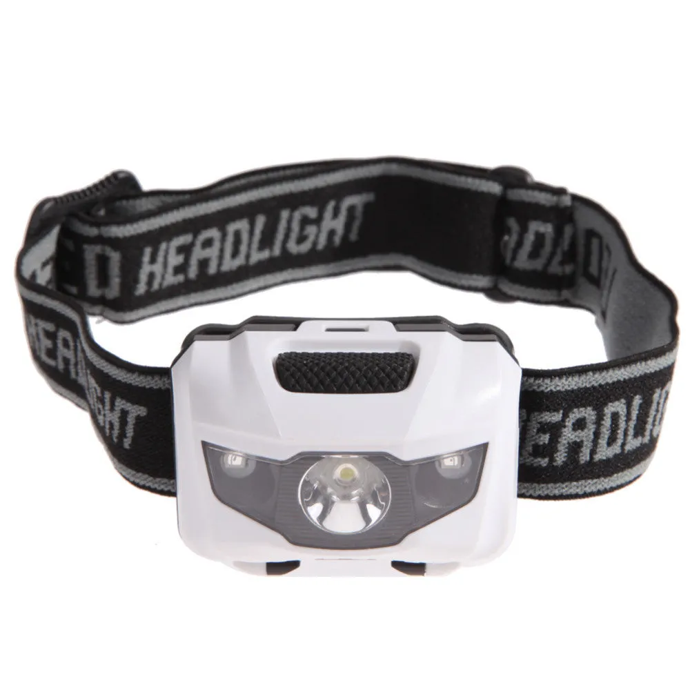 Waterproof outdoor head torch with white and red LEDs mounted on adjustable head strap