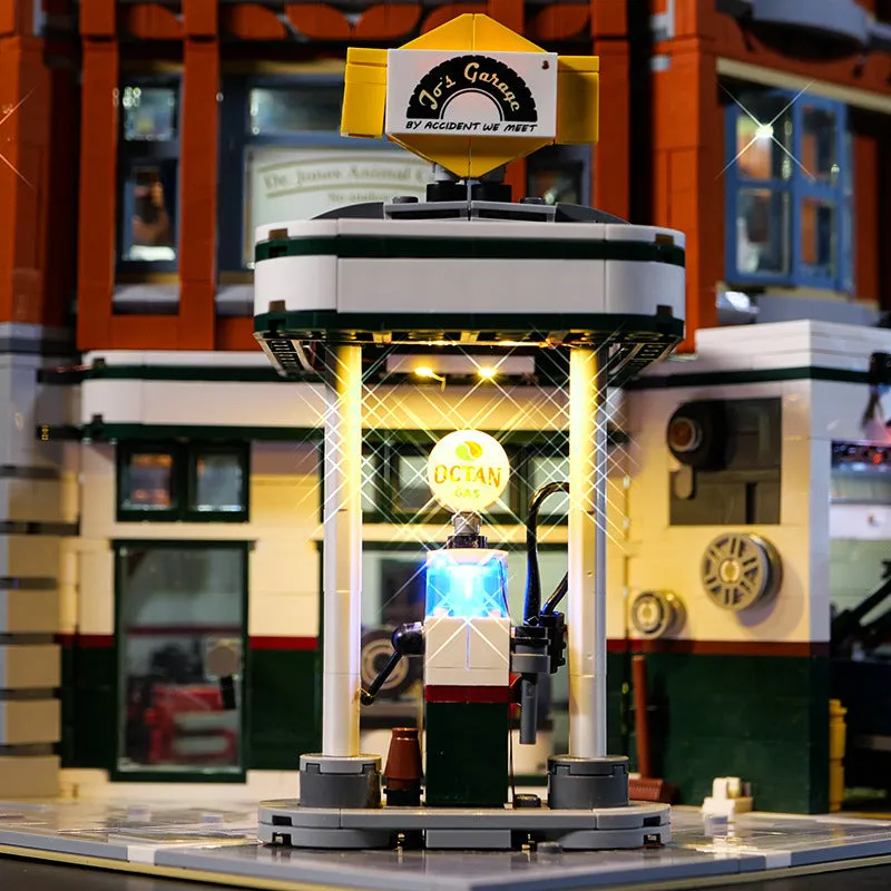 MOC modified LED lighting accessories set with corner repair shop theme for construction toys