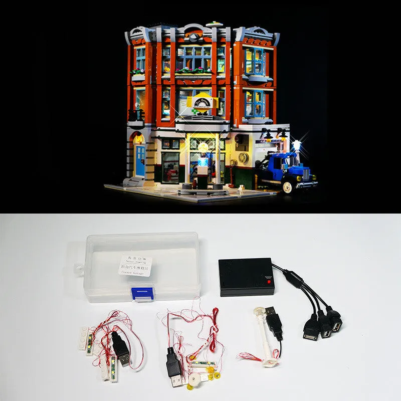 MOC modified LED lighting accessories set with corner repair shop theme for construction toys
