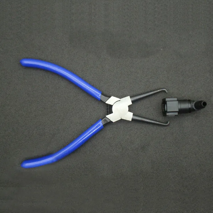 Caliper tubing pliers in iron with rubber handles, two sizes shown for fuel pipe connector removal