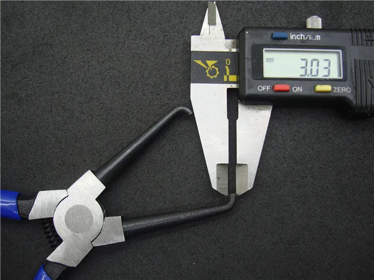 Caliper tubing pliers in iron with rubber handles, two sizes shown for fuel pipe connector removal