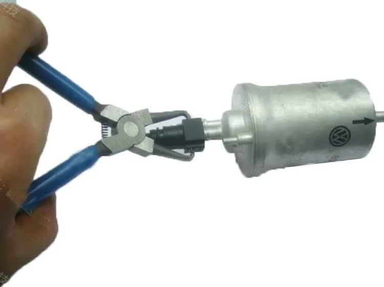 Caliper tubing pliers in iron with rubber handles, two sizes shown for fuel pipe connector removal