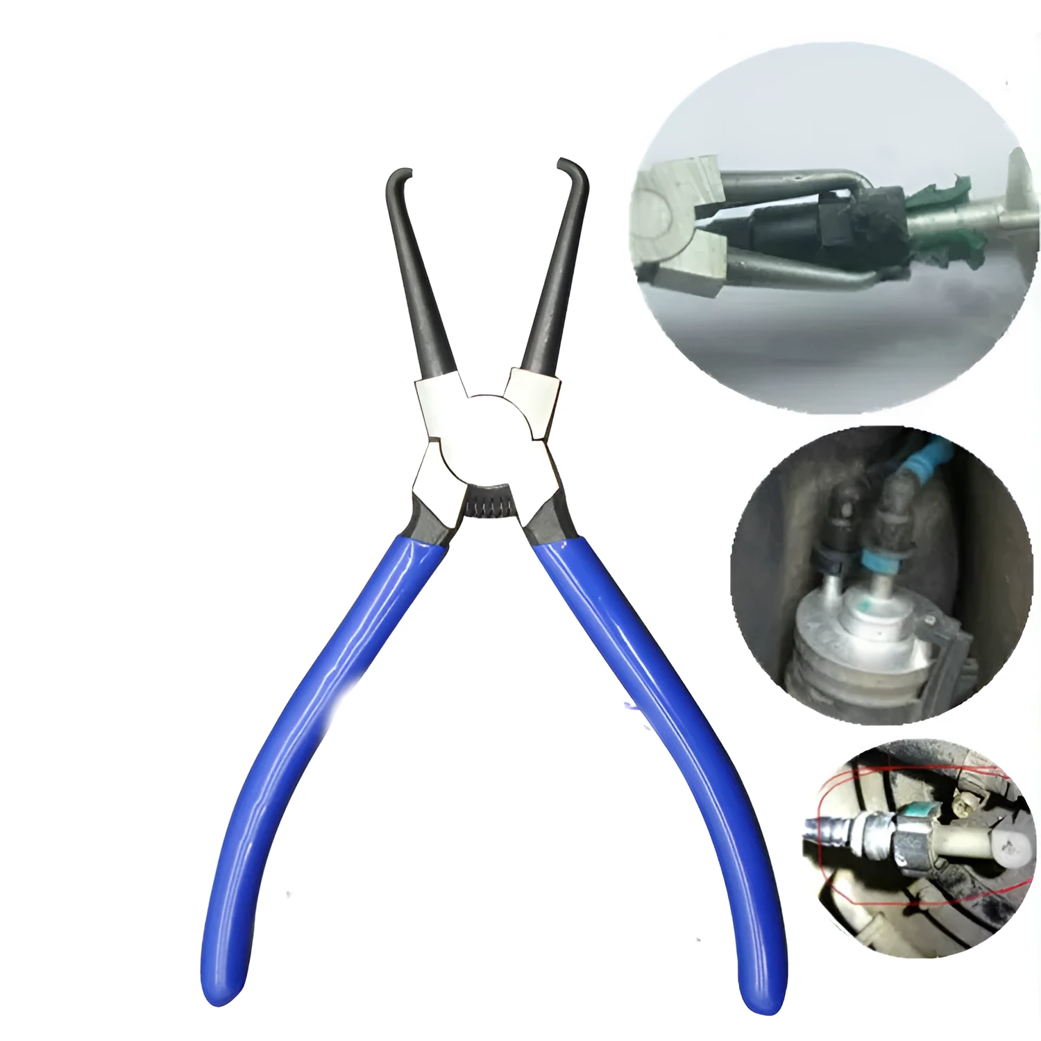 Caliper tubing pliers in iron with rubber handles, two sizes shown for fuel pipe connector removal