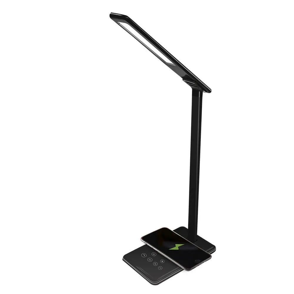 Wireless charging desk lamp with LED lighting in black or white colour options