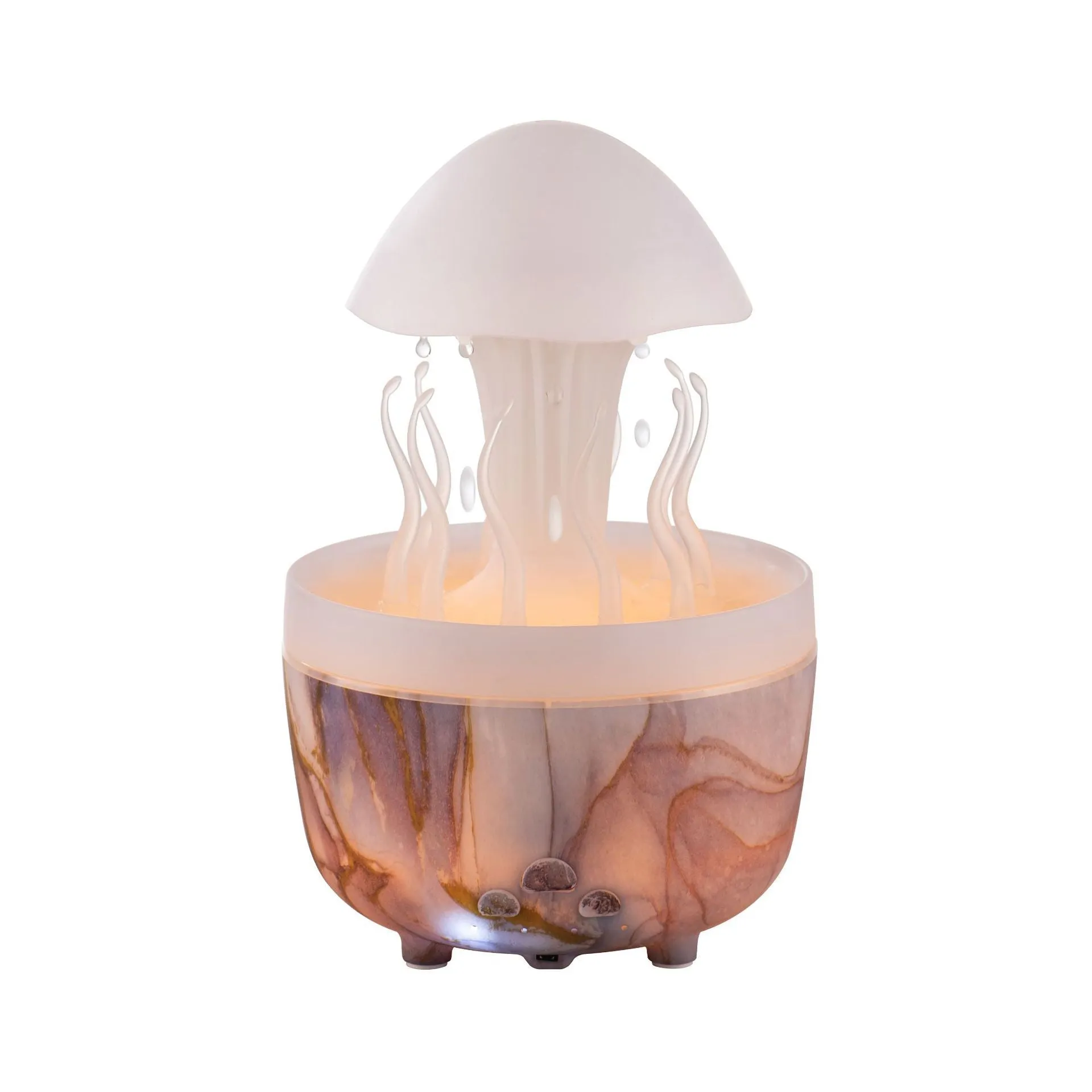 Rotating water drop aroma diffuser column humidifier with colourful LED lights in marble gold finish