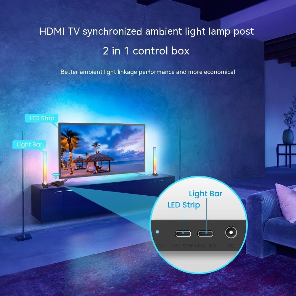 Smart waterproof LED light strip installed behind a flat-screen television for backlight ambience.
