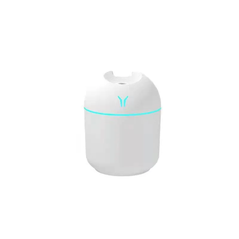 Round desktop humidifier with USB cable and water tank in ivory white, sky blue, or girlish pink colours.
