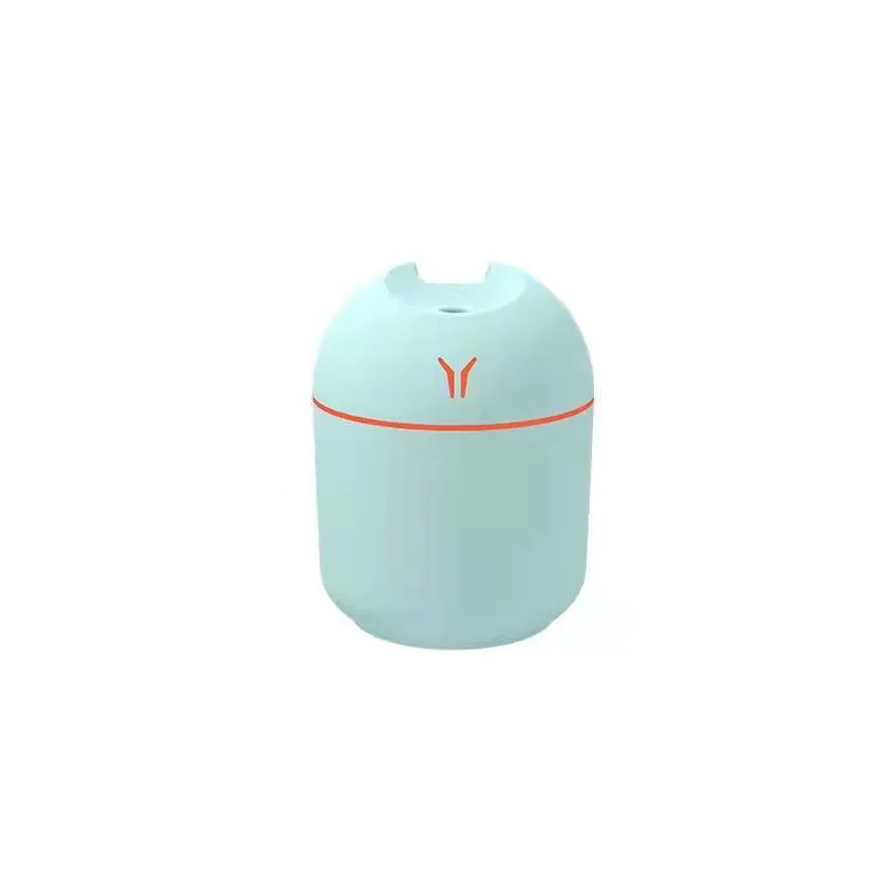 Round desktop humidifier with USB cable and water tank in ivory white, sky blue, or girlish pink colours.