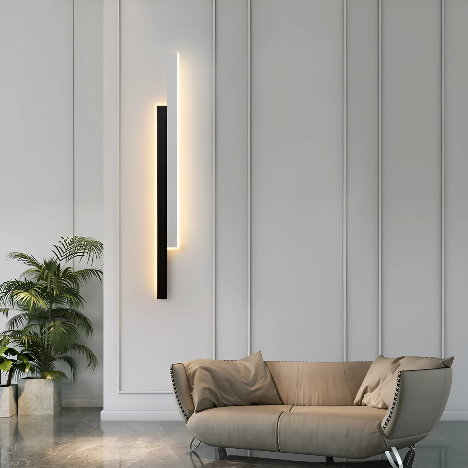 Contemporary grid-free bedside strip wall lamp with acrylic shade and three-colour LED lighting