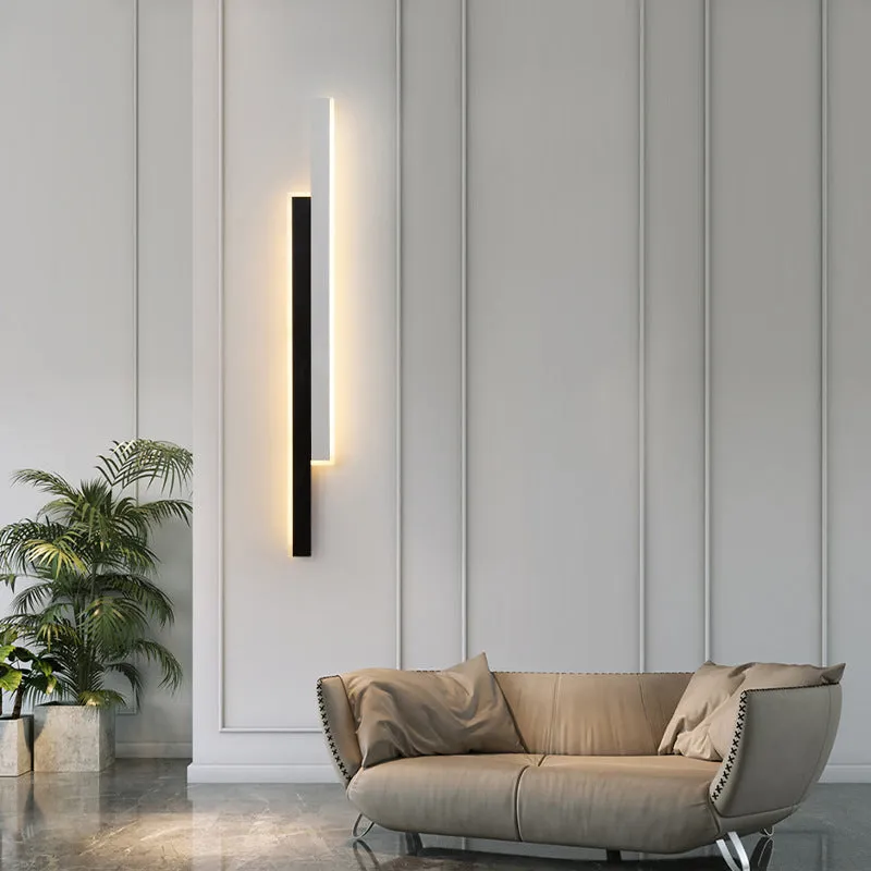 Contemporary grid-free bedside strip wall lamp with acrylic shade and three-colour LED lighting