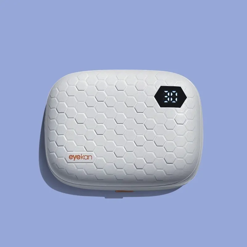 Automatic electric ultrasonic cleaning machine for invisible glasses in blue, pink, or pearl white.