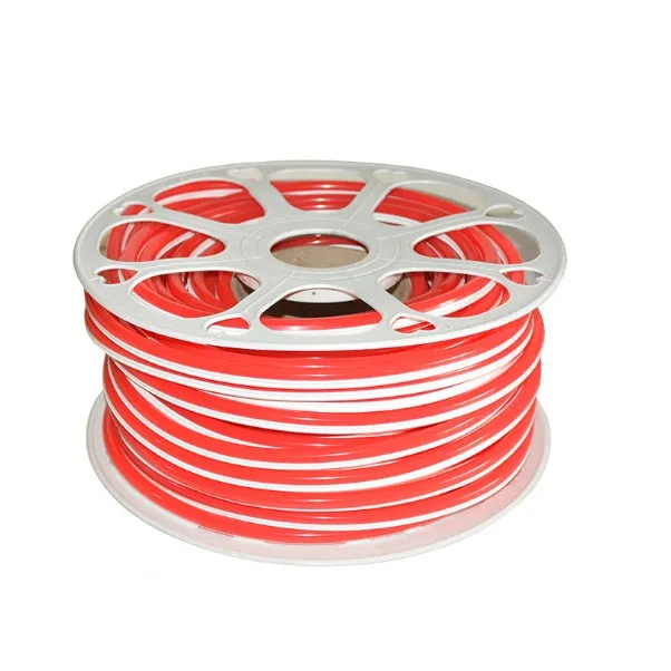 Flexible silicone neon light bar in various colours showing 8mm width and coiled 50 metre length