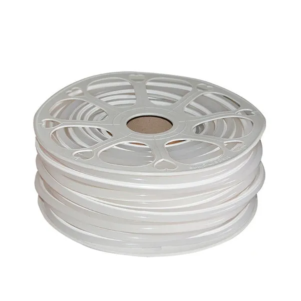 Flexible silicone neon light bar in various colours showing 8mm width and coiled 50 metre length