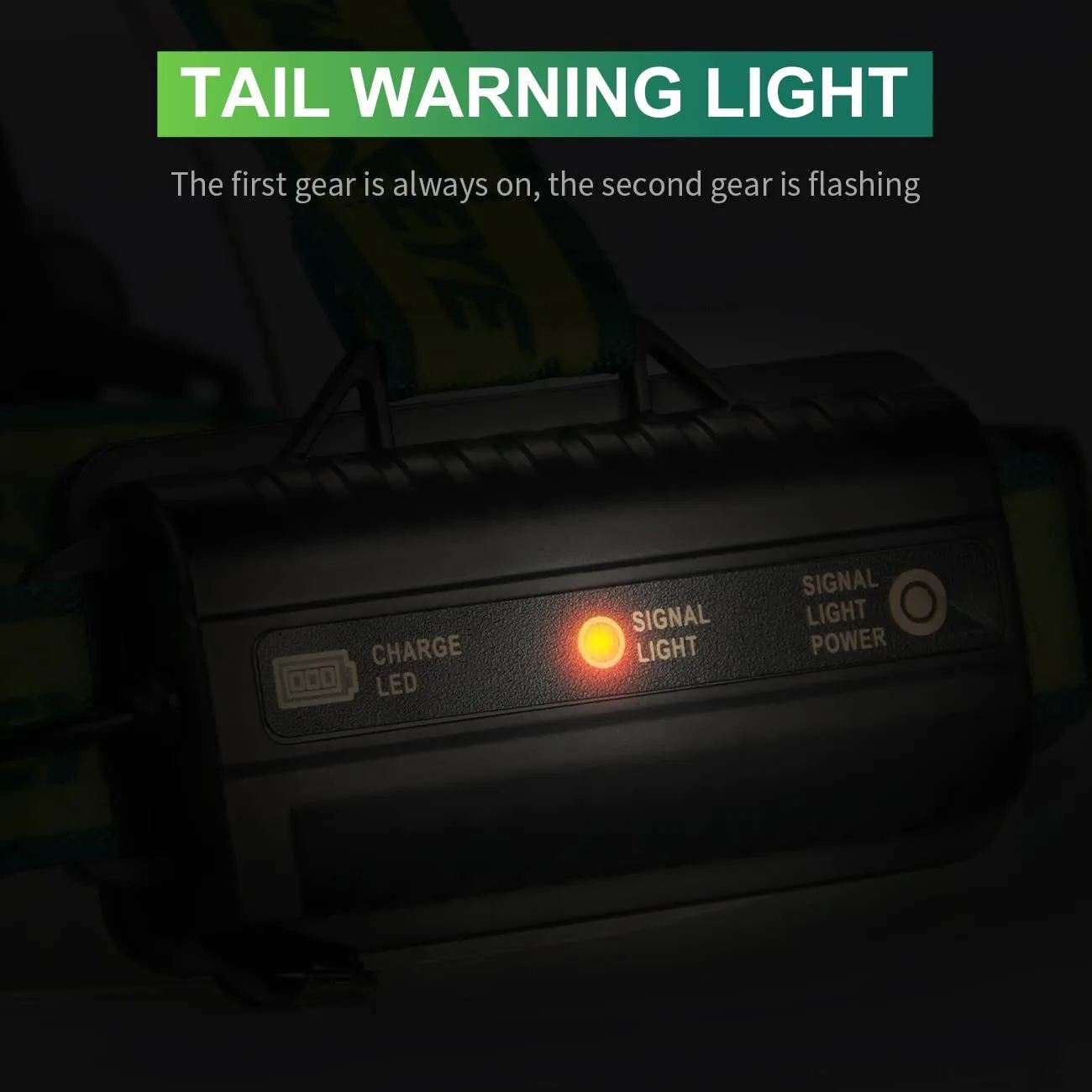 USB rechargeable outdoor headlight with 5 LED bulbs showing aluminium alloy construction and head strap