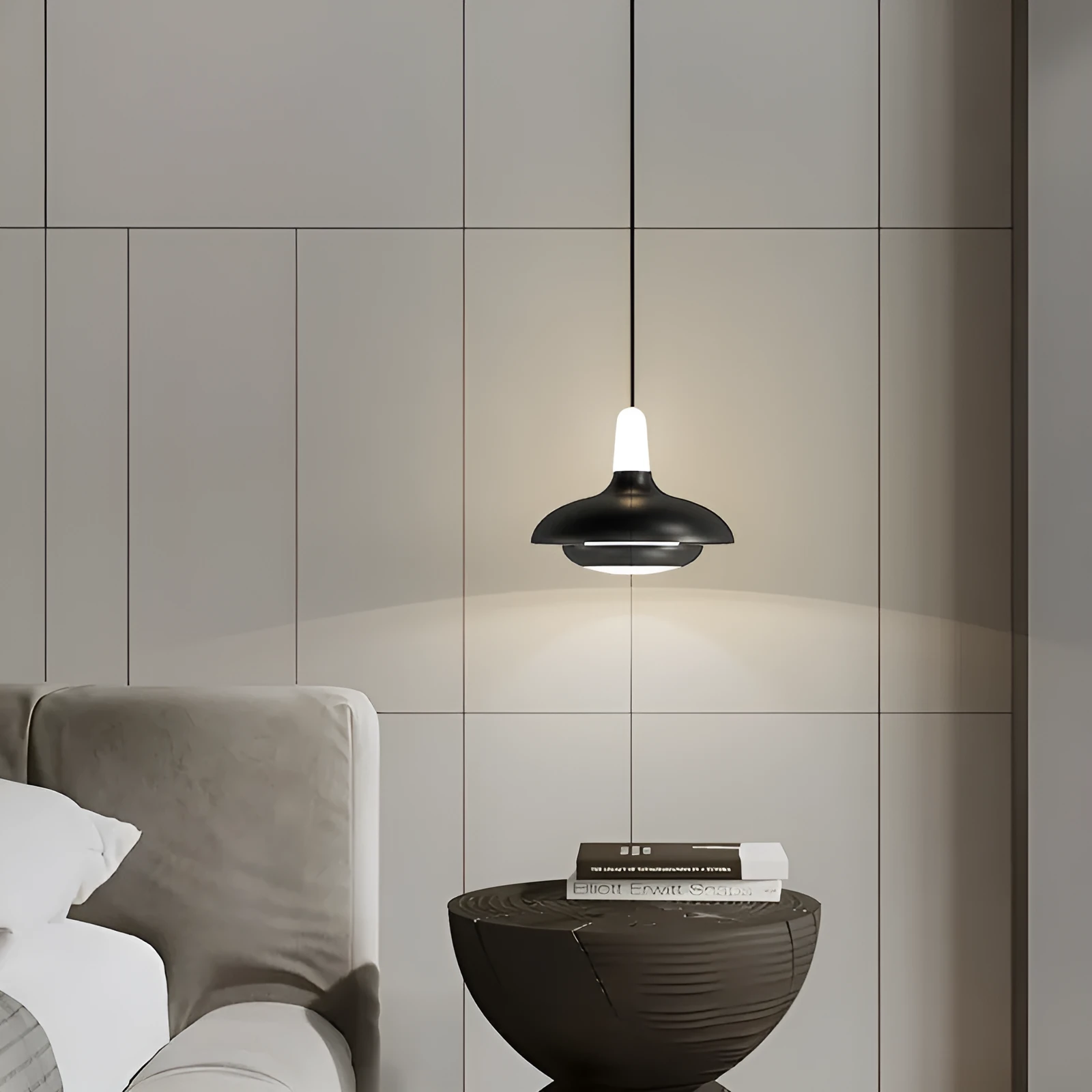 Adjustable Nordic pendant light in moon white or obsidian black with lifting mechanism