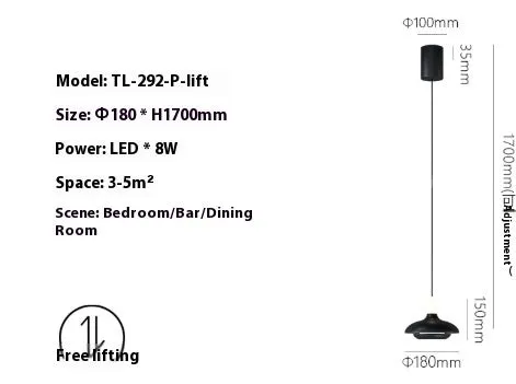 Adjustable Nordic pendant light in moon white or obsidian black with lifting mechanism