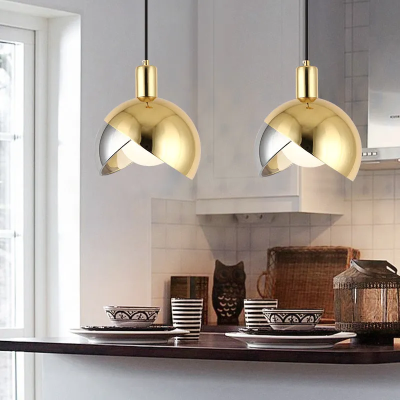 Simple 20cm droplight lamp with golden stitching in champagne gold finish