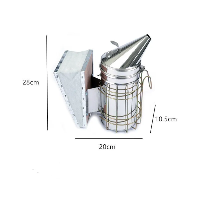 Stainless steel manual bee smoker with leather bellows for beekeeping hive management