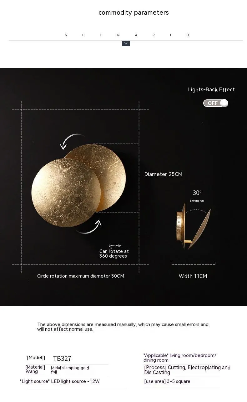 Modern minimalist aluminium bedside lamp in gold finish with 20cm or 25cm diameter options
