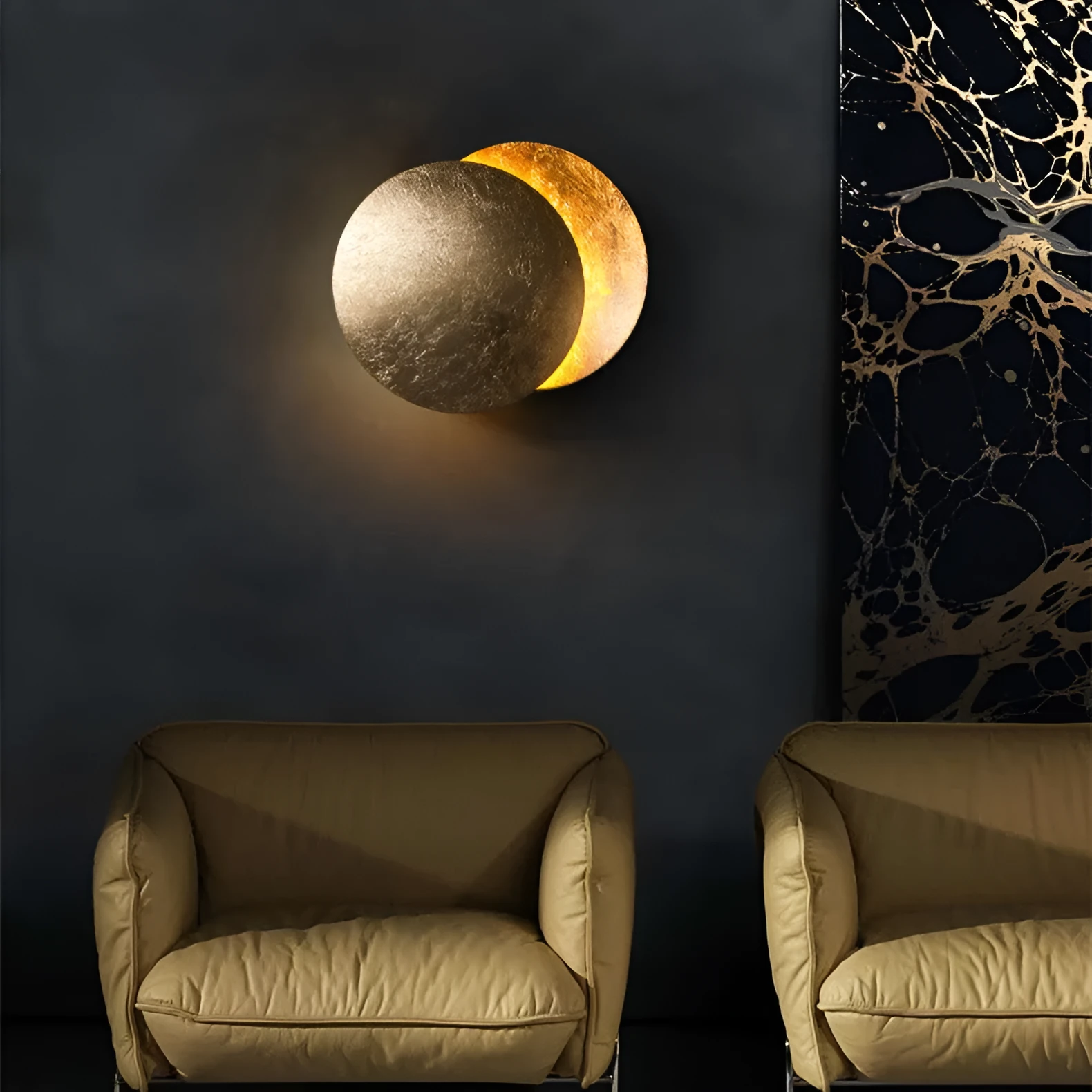 Modern minimalist aluminium bedside lamp in gold finish with 20cm or 25cm diameter options