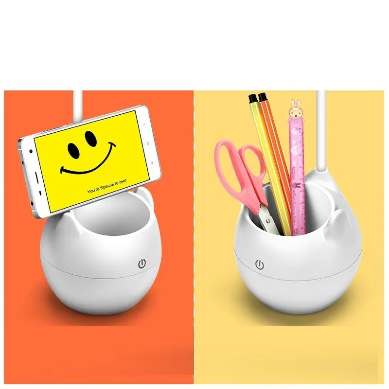 LED clip lamp with adjustable gooseneck and desk clip, showing pen holder attachment