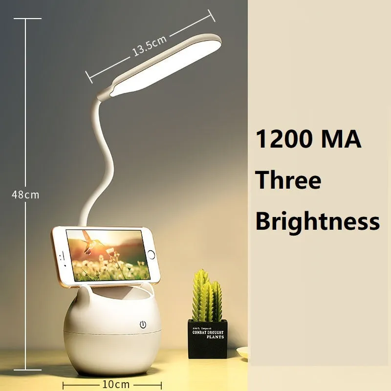 LED clip lamp with adjustable gooseneck and desk clip, showing pen holder attachment