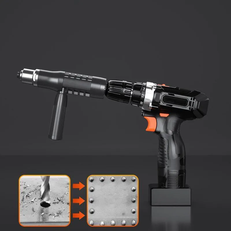 Alloy steel rivet gun adapter kit for electric drills with four rivet heads
