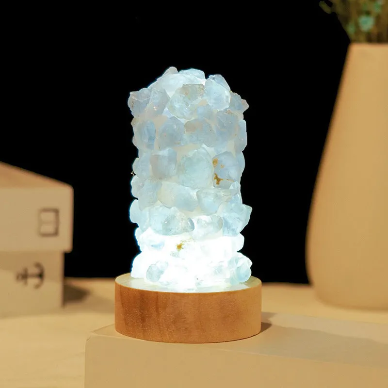 Natural purple amethyst crystal night light with tooth flower vug formation and USB cable