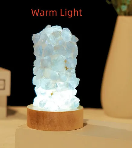 Natural purple amethyst crystal night light with tooth flower vug formation and USB cable