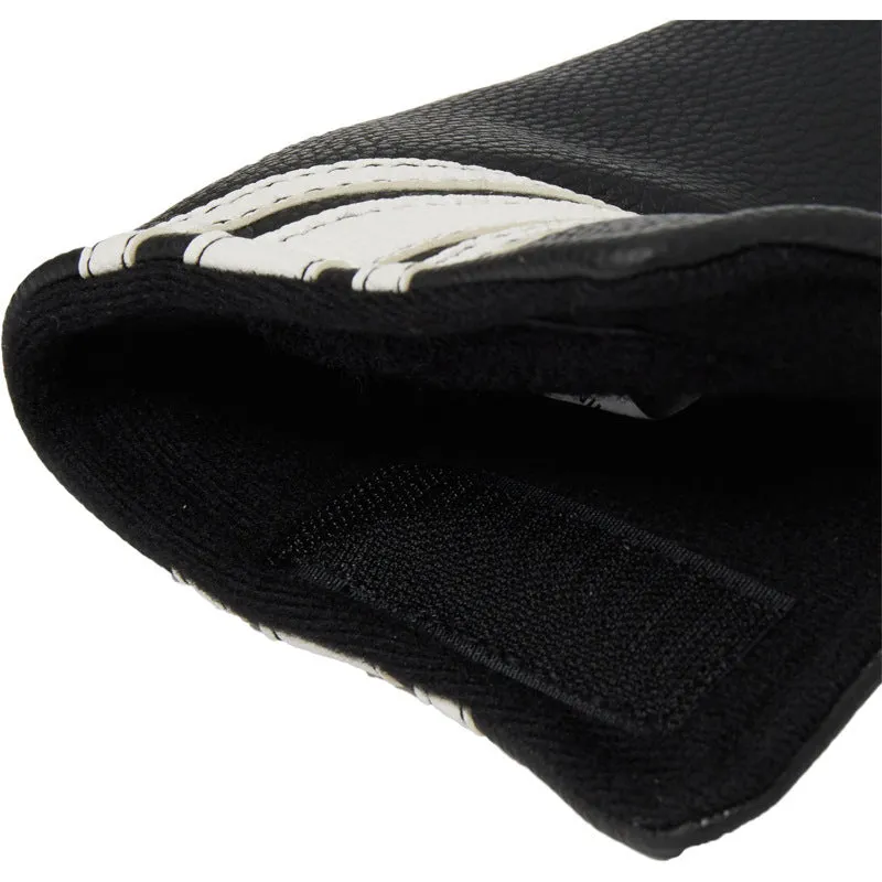 Black PU leather golf push rod sleeve for storing club head covers.