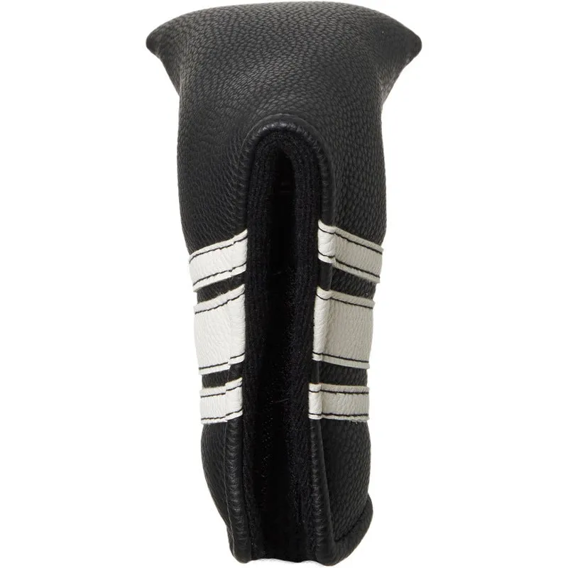 Black PU leather golf push rod sleeve for storing club head covers.